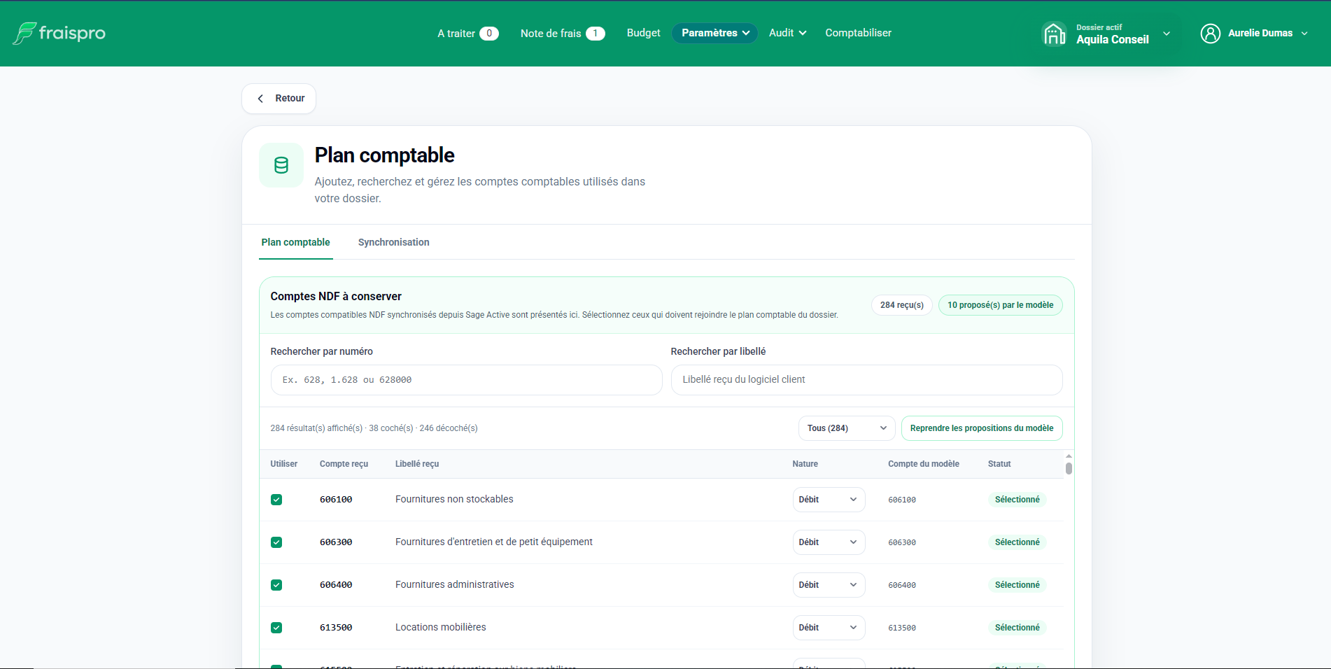 Paramétrage du plan comptable NDF dans Fraispro